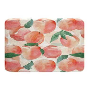 Imagem de Tapetes de banheiro de pêssego aquarela folhas de pêssego tapetes de banho para banheira para meninos meninas tapetes de banho botânicos de frutas para banheiro acessórios de banheiro rosa antiderrapante 40 cm x 60 cm