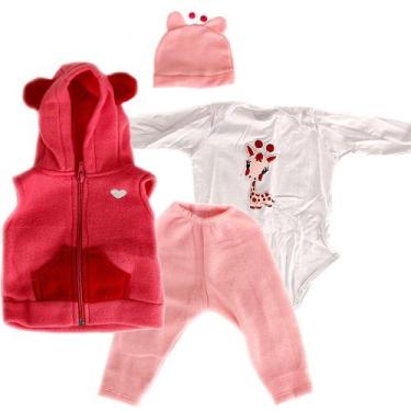Imagem de Conjunto Roupa para Neném Menina Girafa Rosa com Touca 4 PÇS - Cegonha