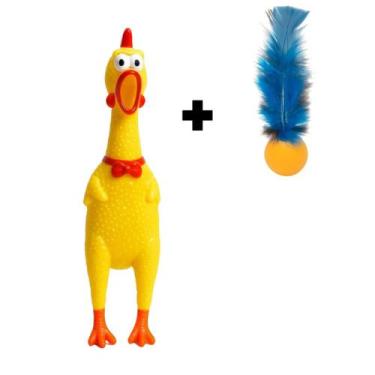 Imagem de Frango Galinha Pet Com Som 26cm Tam M + brinquedo bola pena - MIMOS PE