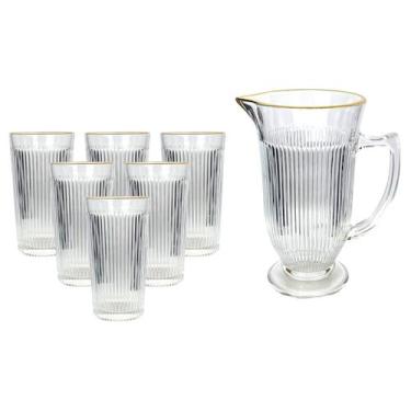 Imagem de Jogo Com Jarra E 6 Copos Lila De Vidro 7pçs - Borda Dourada - Hauskraf