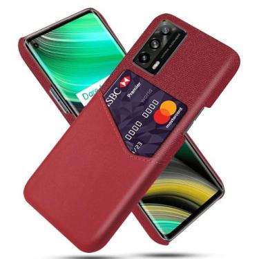 Imagem de Capa para OPPO Realme X7 Pro Ulrta,Anti-deslizamento,Proteção contra quedas de 360°,Resistência à impressão digital,Tela e caso de couro PU com 1 slot de cartão atrás-Red