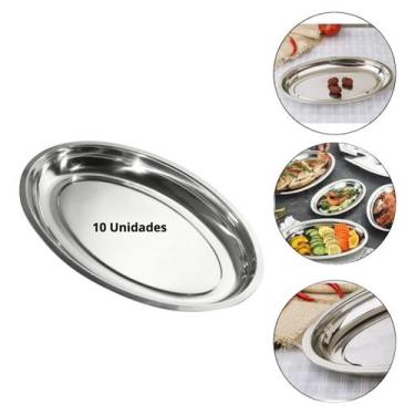 Imagem de Kit 10 Travessas Fundas Inox Oval 30cm Para Restaurante e Buffet Porçõ