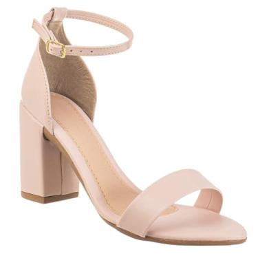 Imagem de Sandália Feminina Salto Alto Bloco Confortável - Ajustável, Antiderrapante e Resistente para Festas e Eventos(Nude,numeric_35)