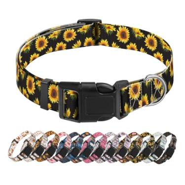 Imagem de SXboxing Coleira para cães, coleira fofa para cães pequenos, médios e grandes, coleiras macias personalizadas para animais de estimação com fivela de liberação rápida para caminhada, corrida, girassol