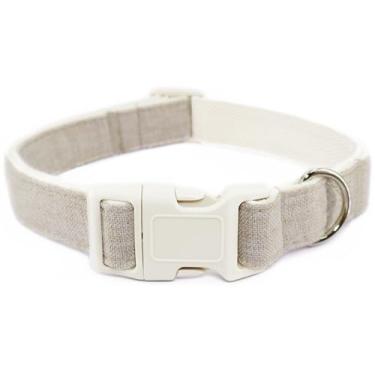 Imagem de Coleira de cânhamo de algodão ajustável, coleira cáqui leve tecido natural macio, lindo colar de cachorro de casamento para cães pequenos, médios e grandes, cáqui claro-G