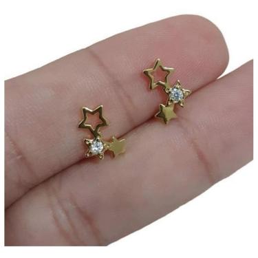 Imagem de Brinco Infantil Pequeno Estrela Pedra Zirconia Folheado Ouro