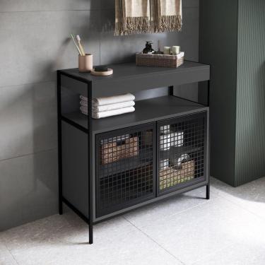 Imagem de Ármario Gabinete Para Banheiro Industrial Com Portas De Metal Sem Cuba Grafite