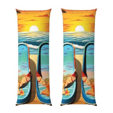 Imagem de Capa de travesseiro corporal com zíper oculto, fronha longa de microfibra macia e respirável para travesseiro corporal, chinelos e cenário de praia tropical, capas de travesseiro para cama de presente