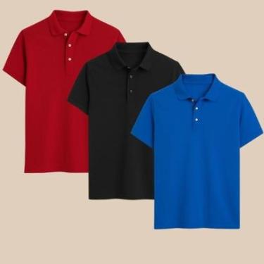 Imagem de Kit 3 Camisas Polo Masculina Clássica com Gola e Botões Conforto e Estilo Casual-Masculino