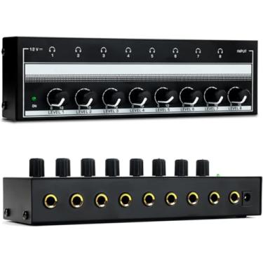 Imagem de Amplificador de Áudio Estéreo de 8 Canais, Amplificador para Fone de Ouvido 8 Canais, Divisor de Fone de Ouvido Multiportas, Botão de Ajuste Independente para Controlar O Som