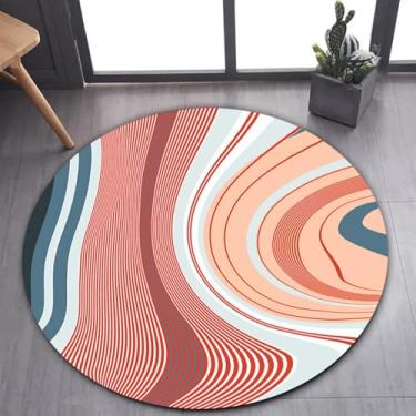 Imagem de Tapetes de área estilo marroquino imitação caxemira tapete redondo tapete doméstico para decoração sala de estar quarto fácil de cuidar tapete antiderrapante - listras modernas - 100 cm