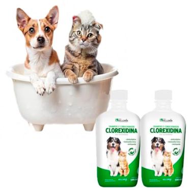 Imagem de Kit 2 Clorexidina Shampoo e Condicionador Kelldrin 500ml, Antisséptico e Antiqueda, para Cães e Gatos