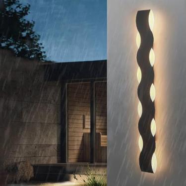 Imagem de GZZBMY Luzes de parede LED externas modernas IP65 à prova d'água de alumínio arandelas de parede pretas com faixa longa para varanda interna/externa luminária para terraço, jardins, vila, corredor