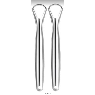 Imagem de Kit 2 Raspador Limpador De Lingua Colher Inox Higiene Bucal