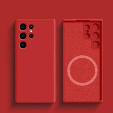 Imagem de Capa de silicone líquido magnético para Samsung Galaxy S24 Ultra, S23, S22, A15, A55, A35, A25, A54 5G, vermelha, para Samsung Galaxy S21