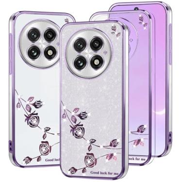 Imagem de Kainevy Capa de telefone para Oneplus 13 transparente com glitter floral, linda e fina para Oneplus 13, capa protetora de silicone à prova de choque para mulheres e meninas brilhante estética
