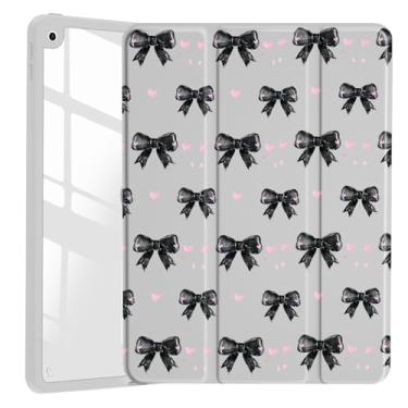 Imagem de JOYLAND Linda capa Y2K com laço preto para iPad Pro de 13 polegadas (M4) 2024, capa cinza rígida de acrílico transparente com suporte para lápis, capa para tablet com três dobras (número do modelo: