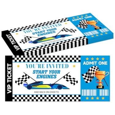 Imagem de Convites de ingressos de festa de aniversário de jogo de corrida para crianças, meninas, meninos, convites de aniversário de corrida azul para adolescentes, 20 cartões de convite com envelopes