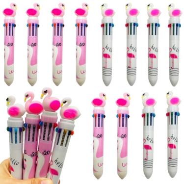 Imagem de Finpletai Caneta Flamingo multicolorida de 0,7 mm em uma, 10 em 1, lindas canetas esferográficas kawaii, tinta sortida, para crianças, presente de aniversário, presente de estudante, material escolar