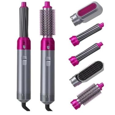 Imagem de Escova Secadora Modeladora 5 em 1 Profissional – Alisa, Modela, Seca, Escova Rotativa, Difusor, Ar Quente e Frio – Escova Elétrica Cabelo 110V