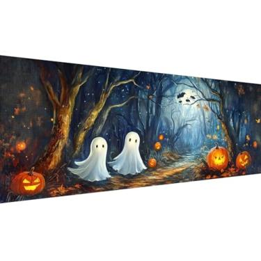 Imagem de Zariocy Kits de arte de diamante grande 5D para adultos abóbora fantasma, pintura de diamante, arte de Halloween redondo broca completa diamante bordado pinturas artísticas artesanato para decoração