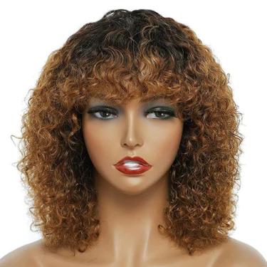 Imagem de Peruca PECWU Curly Bob 30cm Human Hair Ombre Brown 200% de densidade