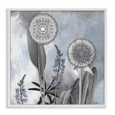 Imagem de Stupell Industries Design de arte giclée emoldurado branco dente-de-leão em tons de cinza por Sophie 6, 17 x 17