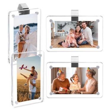 Imagem de 4 peças de porta-retratos para viseira de carro, moldura magnética acrílica, para carros, visor solar, memorial, família, pai, mãe, casal, carteira de animais de estimação, tamanho fotos, 3,1 x 12 cm