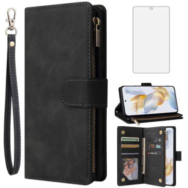 Imagem de Asuwish Capa carteira compatível com Huawei Honor 90, protetor de tela de vidro temperado e capa flip de couro, suporte para cartão, acessórios de celular, capas protetoras para telefone para Havaí