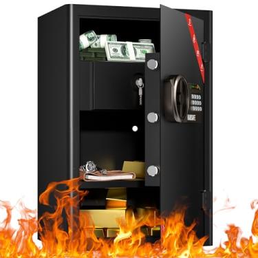 Imagem de KABISAFE Cofre de 1,5 m cúbicos com gaveta à prova de fogo, teclado digital antifurto, trava de chave de segurança para casa, negócios, escritório, hotel, documentos, joias, armazenamento de dinheiro