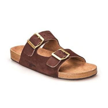 Imagem de Sandália Couro Masculina Chinelo Anatômico Fivela Burly Heads Café-Masculino