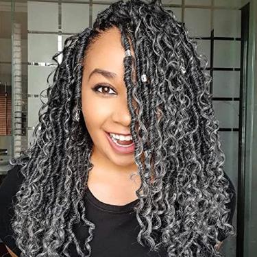 Imagem de Fulcrum Cabelo de crochê Goddess Locs 30,5 cm, 8 pacotes de cabelo falso de crochê para mulheres negras, pontos de crochê com pontas encaracoladas (30,5 cm (pacote com 8), cinza#)