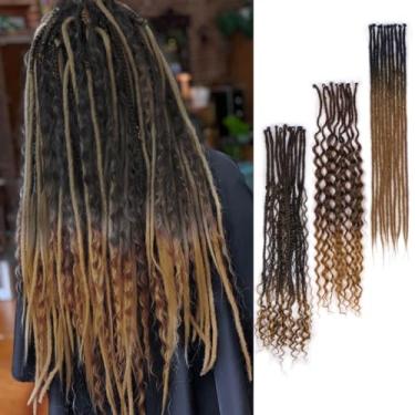 Imagem de Lounoke Conjuntos de extensões de dreadlock SE de 61 cm 30 fios, extensões de dreads sintéticos mistos 3 em 1, dreadlocks ombré, marrom escuro, liso, encaracolado, boêmio, feito à mão, estilo hippie