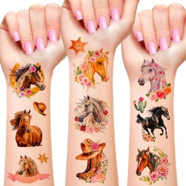 Imagem de Tatuagens temporárias de cavalo, lembrancinhas de festa de cavalo, adesivos para decorações de festa de aniversário de vaqueira, suprimentos de presentes para crianças e meninas