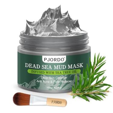 Imagem de Pjordo Máscara de lama do Mar Morto com óleo de melaleuca para rosto e corpo, máscara facial de argila de limpeza profunda para acne, cravos, minimiza os poros, hidratante, cuidados naturais com a