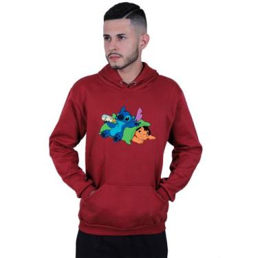 Imagem de Moletom Unissex Canguru Lilo Stitch Soneca - Lafre, Vermelho escuro, G