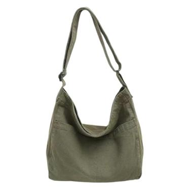 Imagem de Bolsa de lona feminina casual bolsa mensageiro fofa bolsa carteiro bolsa transversal despojada, Verde, One Size