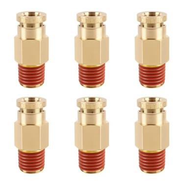 Imagem de Encaixe de freio a ar de latão de pressão rápida DOT de 6 peças, acessórios de linha DOT reta de latão Kalolary 1/10.2 cm OD × 1/20.3 cm NPT Rosca Acessórios de linha de freio a ar, kit de suspensão