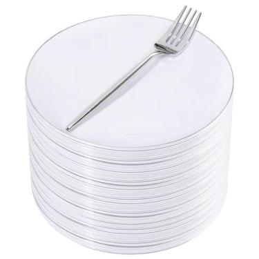 Imagem de Pratos de sobremesa de plástico Rubtlamp Silver 7,5 polegadas 100 unid