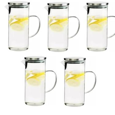 Imagem de Jarra de Vidro 1,4 Litros com Tampa para Agua Suco Chá 5 Peças - Gaia Glass