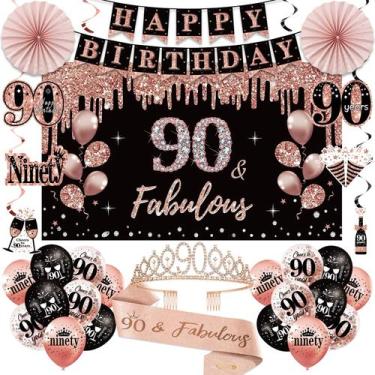 Imagem de Kit de decorações de aniversário Uiorgui, 90º aniversário, feminino, 3