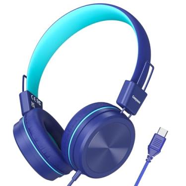 Imagem de Cowyawn Fones de ouvido infantis USB tipo C para escola, volume limitado de 94 dB, fones de ouvido infantis com cabo USB C, som estéreo HD, fones de ouvido dobráveis e leves com fio USB-C para meninos