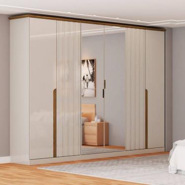 Imagem de Guarda-Roupa Casal Rio com Espelho 6 Portas 6 Gavetas Off White/Natural - Pm