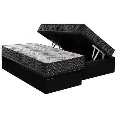 Imagem de Cama Box Baú Solteiro: Colchão Espuma D45 Paropas Pasquale Wave Black + Base CRC Suede Black (88x188)