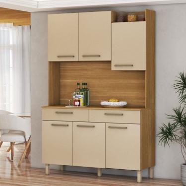 Imagem de Armário de Cozinha com Balcão Ushuaia 6 Portas 2 Gavetas Freijó/Vanilla - Panorama Móveis