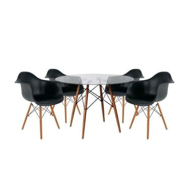 Imagem de Mesa Sala De Jantar Eiffel Vidro Redonda 110Cm Vidro Com 4 Poltronas P