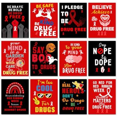 Imagem de Colarr Pôster de conscientização, 12 peças, fita vermelha, 22 x 28 cm, decorações de prevenção de drogas, sem drogas, para campanhas antidrogas, eventos, diga não às drogas, escola, sala de aula