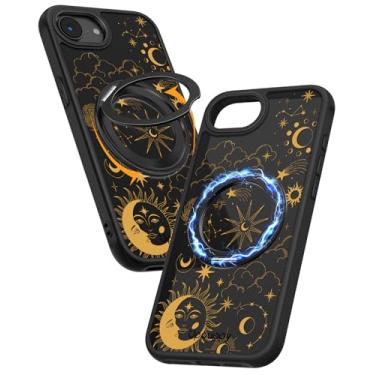 Imagem de Uppuppy Capa para iPhone 16e com anel magnético rotativo de 360° - compatível com MagSafe, semitransparente, antiimpressões digitais, material macio ao toque, à prova de choque, lindo design de sol