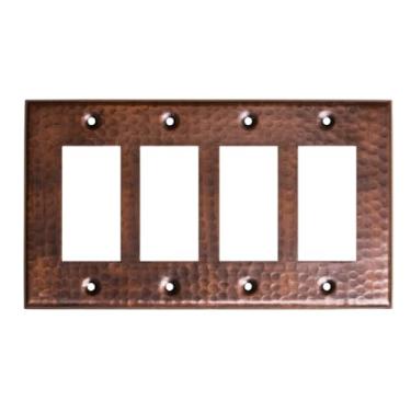 Imagem de Monarch Abode Placa de parede basculante de 4 faixas, decorador martelado à mão, placa de parede de interruptor de cobre puro, placa de cobertura decorativa para tomada elétrica, cobre puro