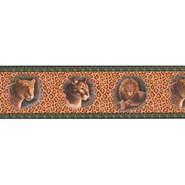 Imagem de Papel de parede Borda Leão Jaguar Imagens em Leopardo Impressão de parede Verde Bronze Laranja 17,78 cm x 38,1 cm HB2002B